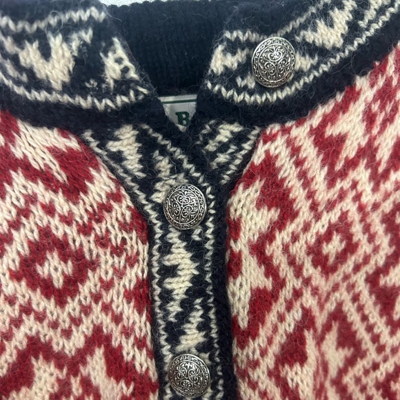 L.L. Bean Vintage Men’s Large red Nordic Fair Isle wool-blend sweater 1/4 button - Picture 6 of 13
